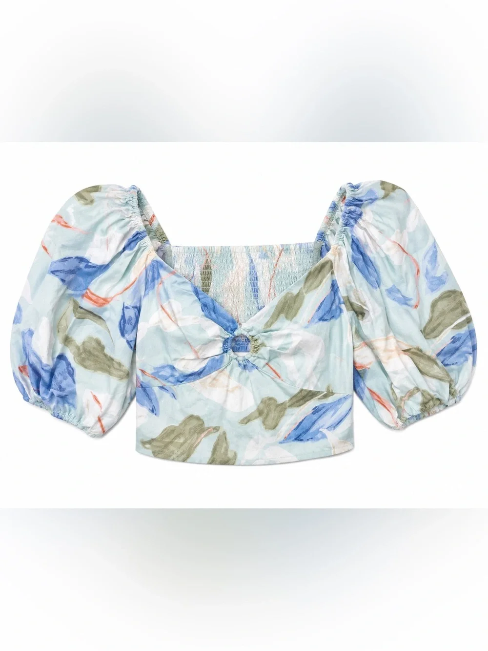 Abercrombie & Fitch Abstract Floral O-Ring Puff Sleeve Crop Top Smocked Medium